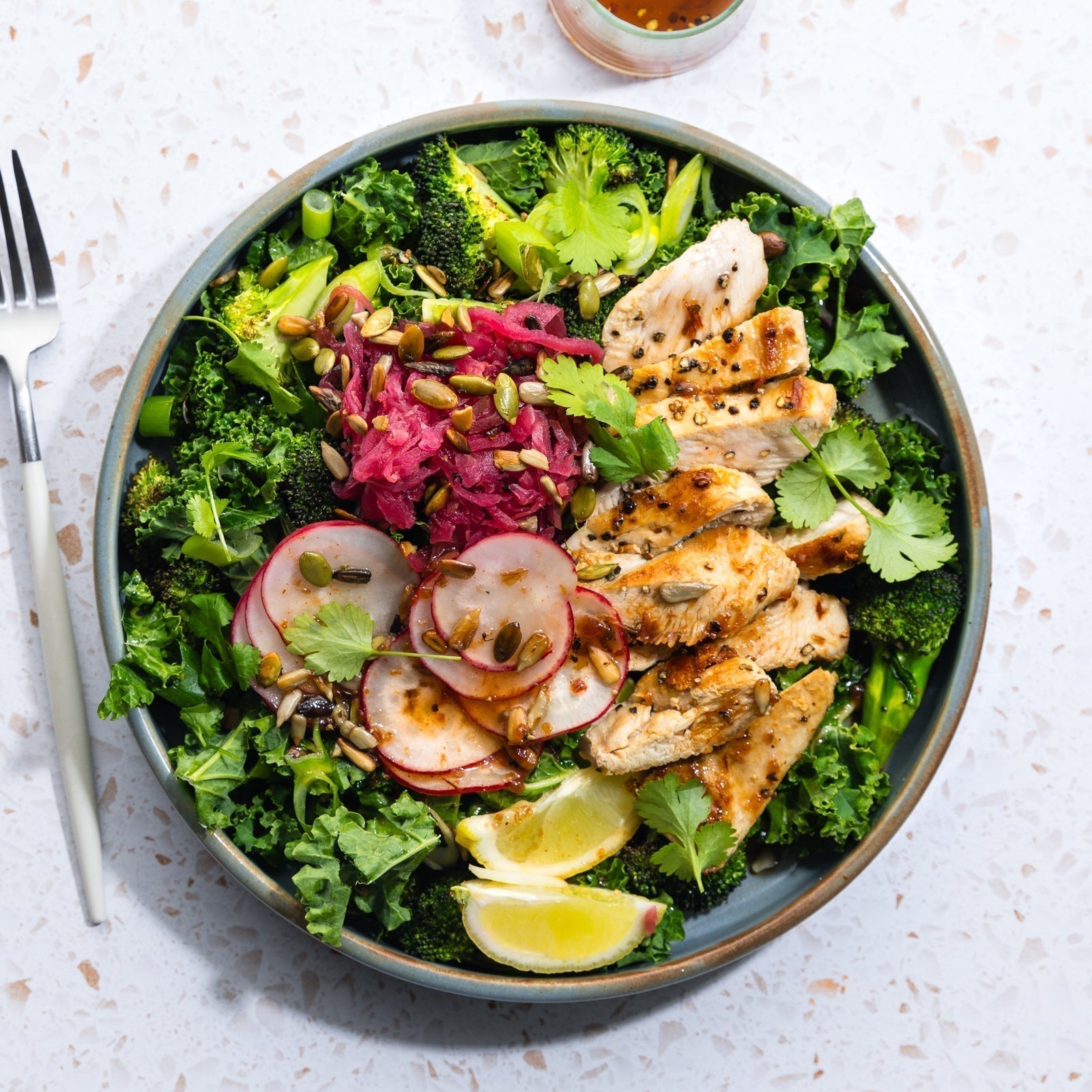 Chicken & Super Seed Green Bowl with Kraut & Lime recipe with Fresh Start