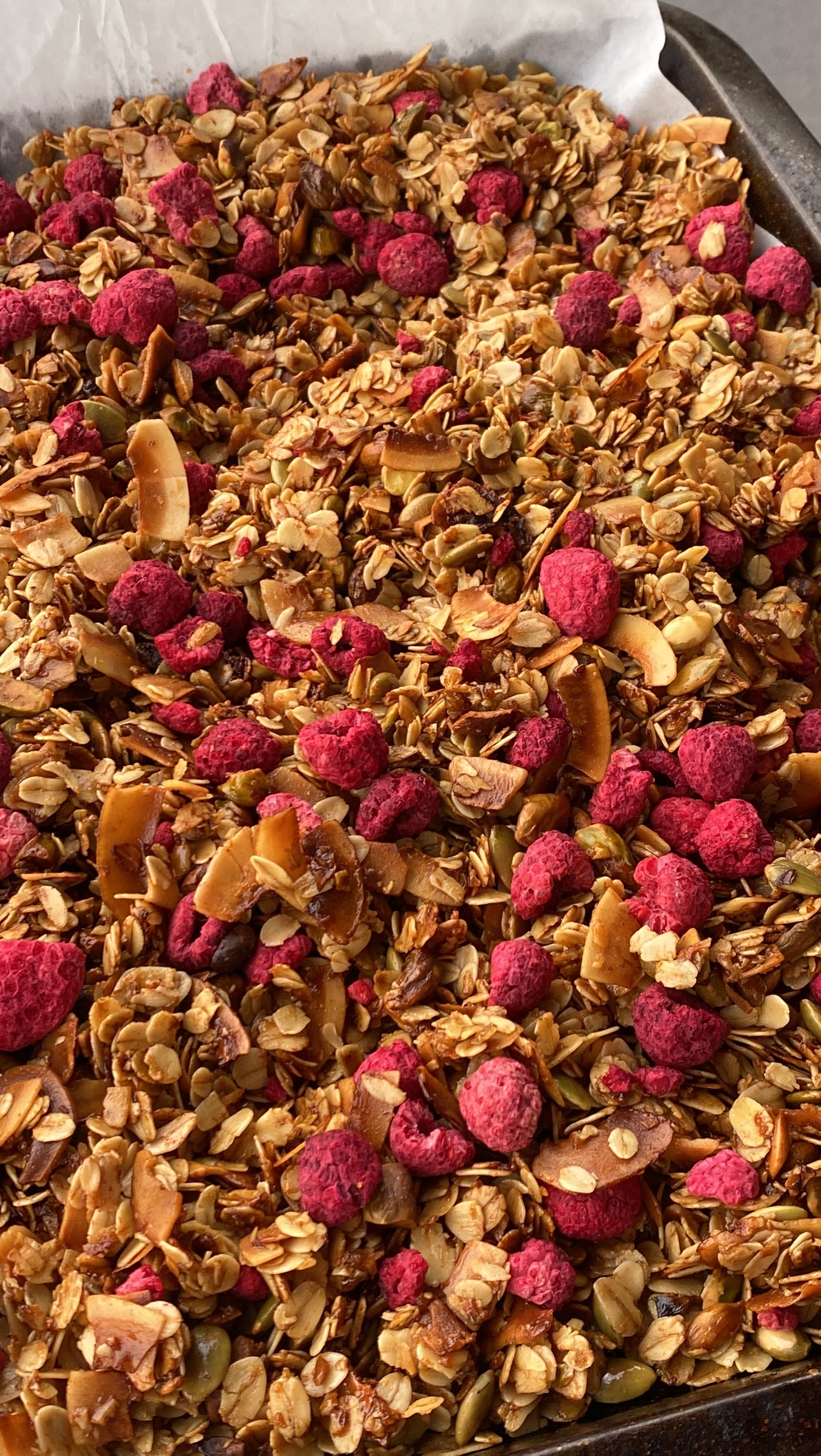 Raspberry, Pistachio & Coconut Granola